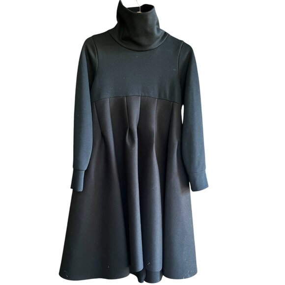 FASADA Women's Edgy Black Neoprene Turtleneck Voluminous Dress w/Folds, Size S - Picture 4 of 12